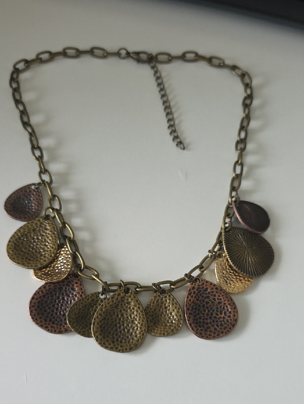 Multi-Tone Hammered Teardrop Statement Necklace